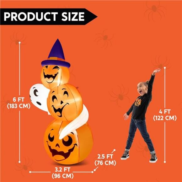 71rLTye+a1L._AC_UF350,  6 FT Tall Halloween Inflatable Stacking Pumpkins and Ghost with Witch Hat LEDs